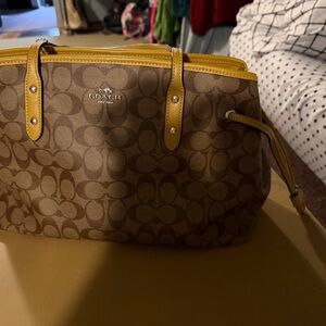Coach Brown and Yellow Signature Shoulder Bag